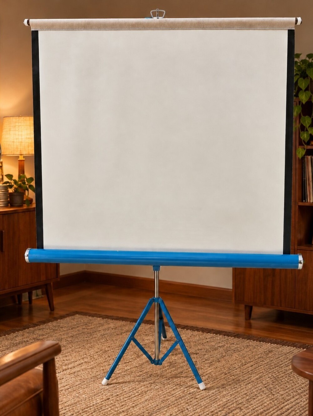 Vintage Da-Lite Flyer 40x40 Blue Tripod Projector Screen for Home Movies Nice!!
